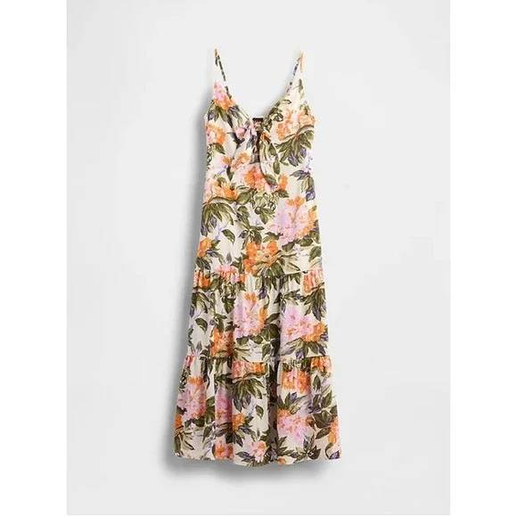 GAP Women's Size Large Tie Front Tiered Maxi Dress Floral Print MSRP $128 NWT - Picture 3 of 4